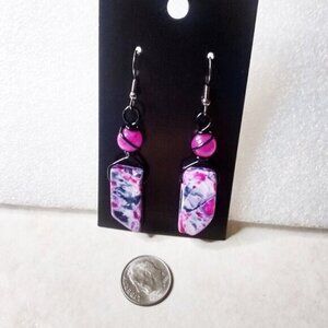 Black Gray & Rose Pink Agate + Sugilite Earrings ~ Wire Wrapped & Unique